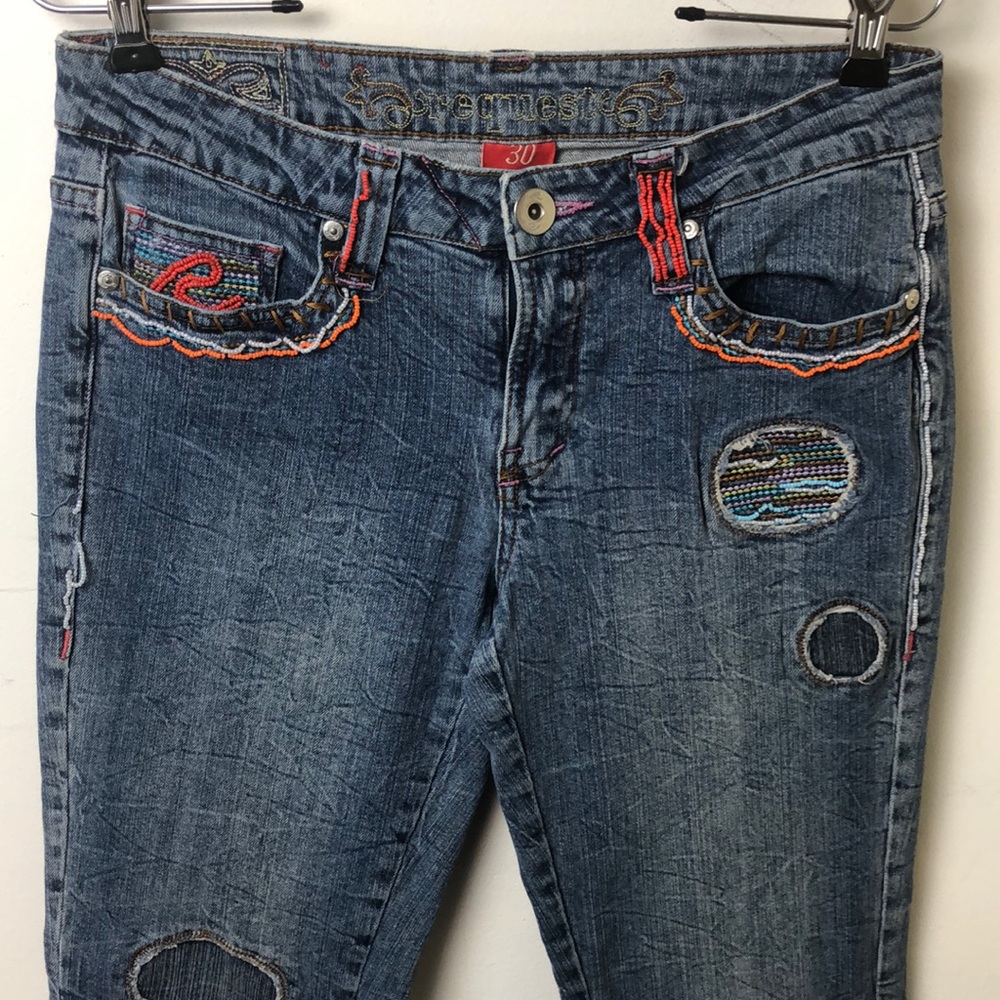 Festival Fun Request Jeans Patchwork Size 30 Bead… - image 3